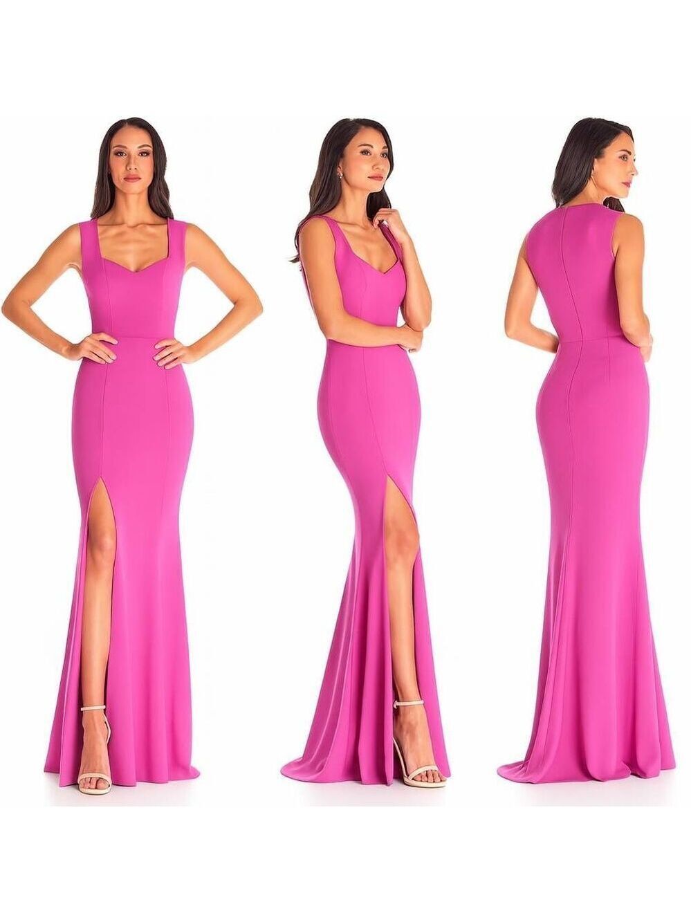 NWOT Dress The Population Pink Fuchsia Maxi Gown Sweetheart Neck Slit Size M